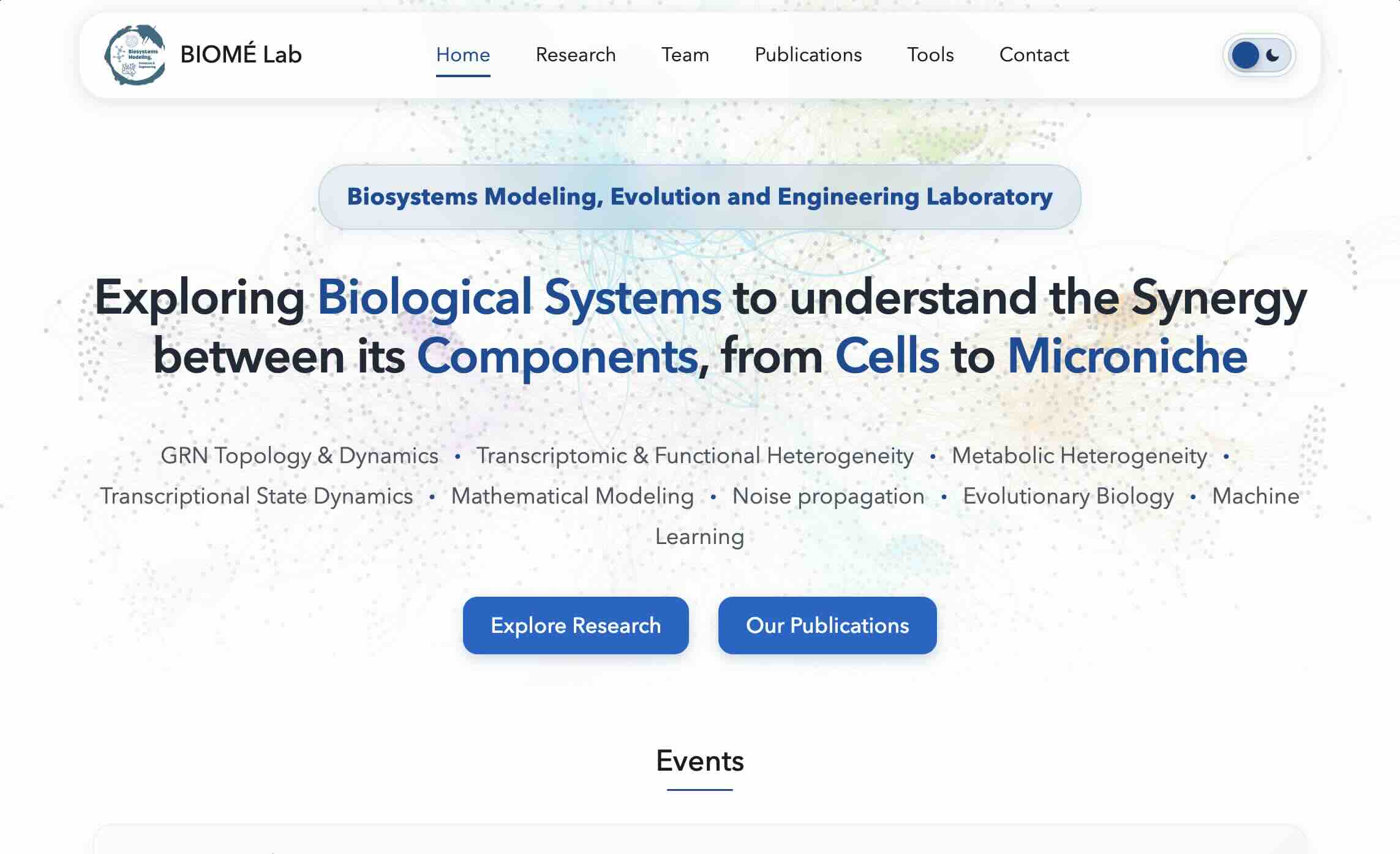 BIOMÉ Lab website — desktop